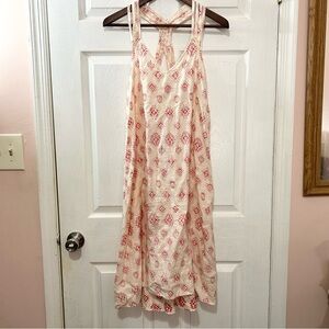 Artisan NY Linen Dress Midi Sleeveless Red Cream Size Medium
